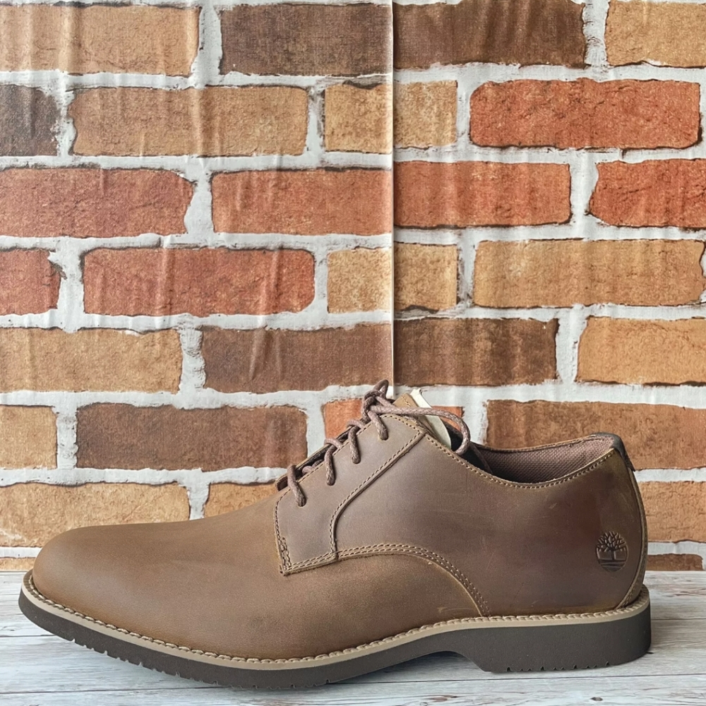TIMBERLAND MEN'S WOODHULL LEATHER SHOE MEMORY FOAM OXFORD BROWN FULL GRAIN